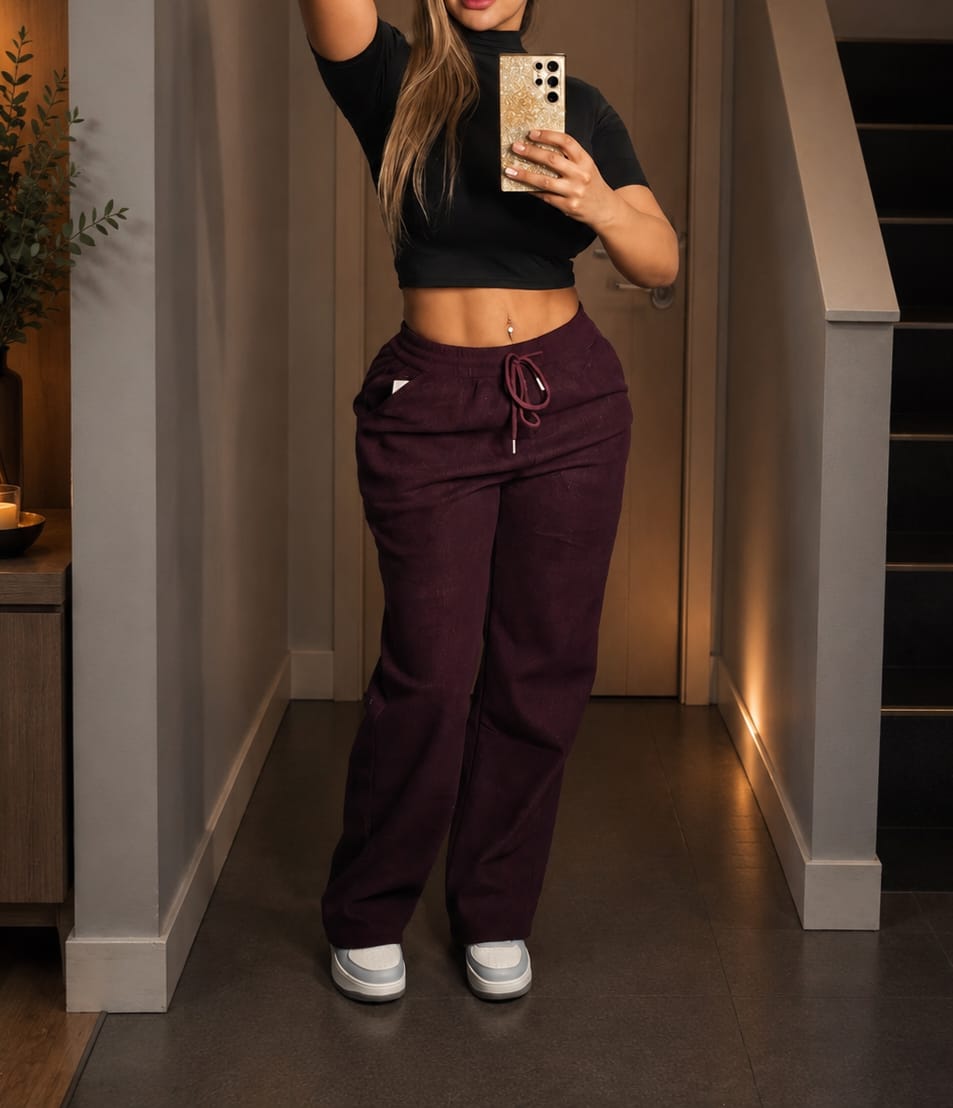 Pantalón cotelé forrado con polar, moda mujer invierno